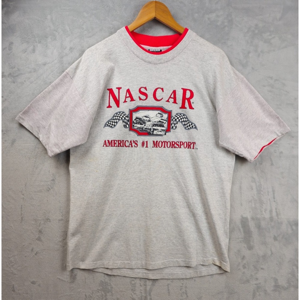 Signal Sports Nascar Americas #1 Motorsport Gray Double Collar Single Stitch VTG